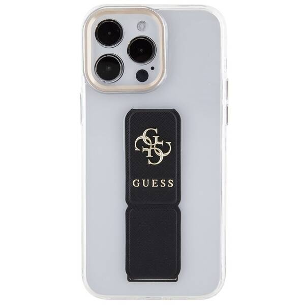 Kryt na mobil Guess Grip Stand 4G Metal Logo na Apple iPhone 15 Pro černá barva
