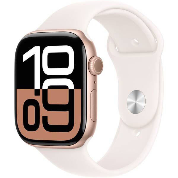 Chytré hodinky Apple GPS 42mm pouzdro z růžově zlatého hliníku - světle ruměný sportovní řemínek - M/L 
