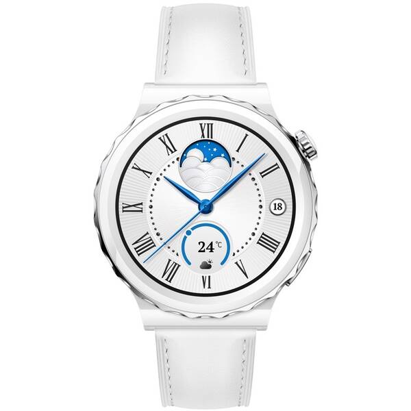 Chytré hodinky Huawei Watch GT3 Pro 43 mm - Silver Bezel White Ceramic Case + White Leather Strap 
