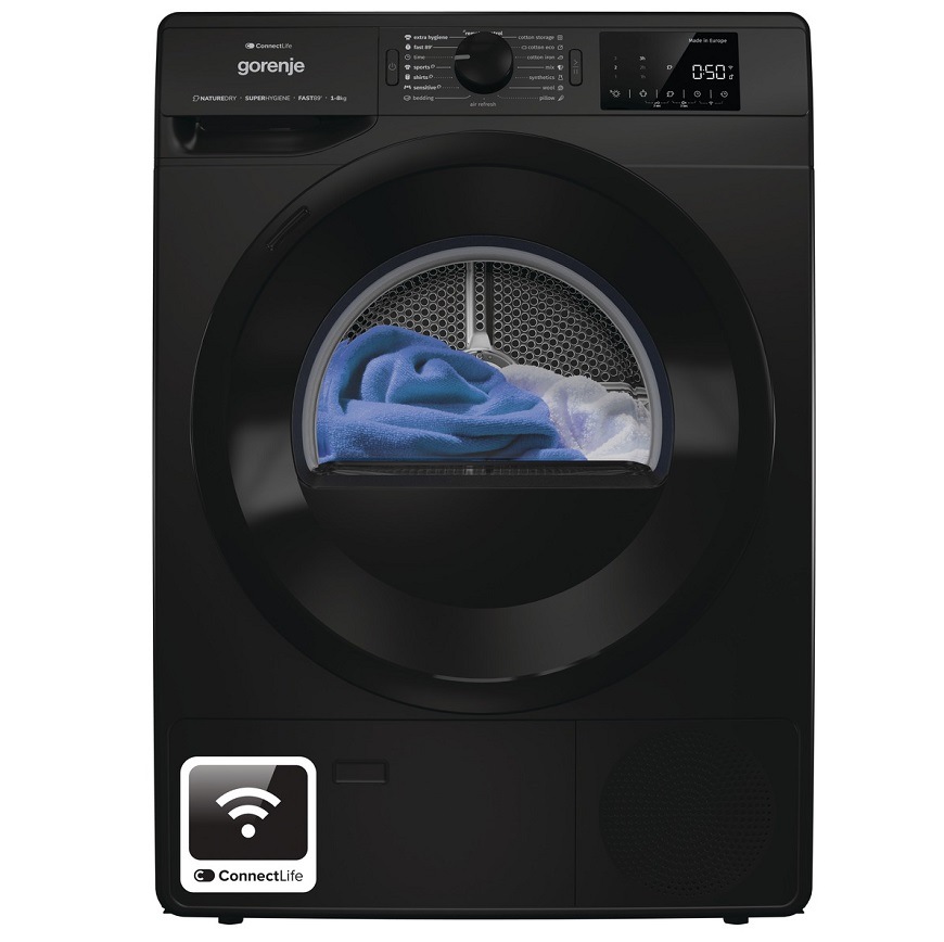 Sušička prádla Gorenje DPNE82GNLWIFIB, černá, funkce DrySync (synchronizace s pračkou)