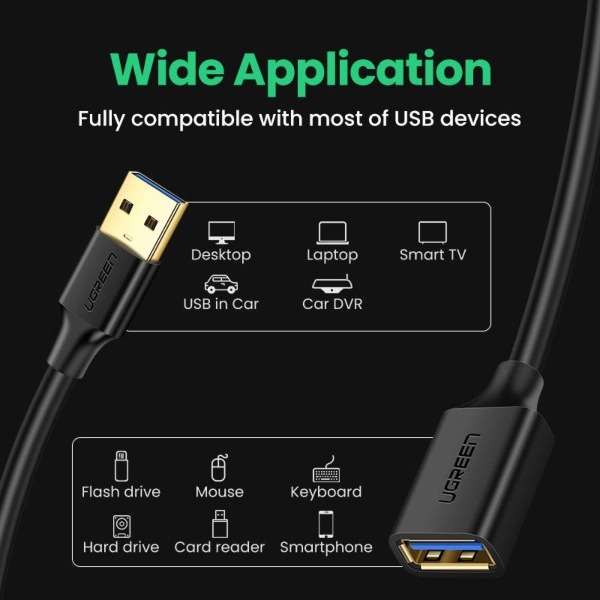 UGREEN USB 3.0, 1,5 m, černá