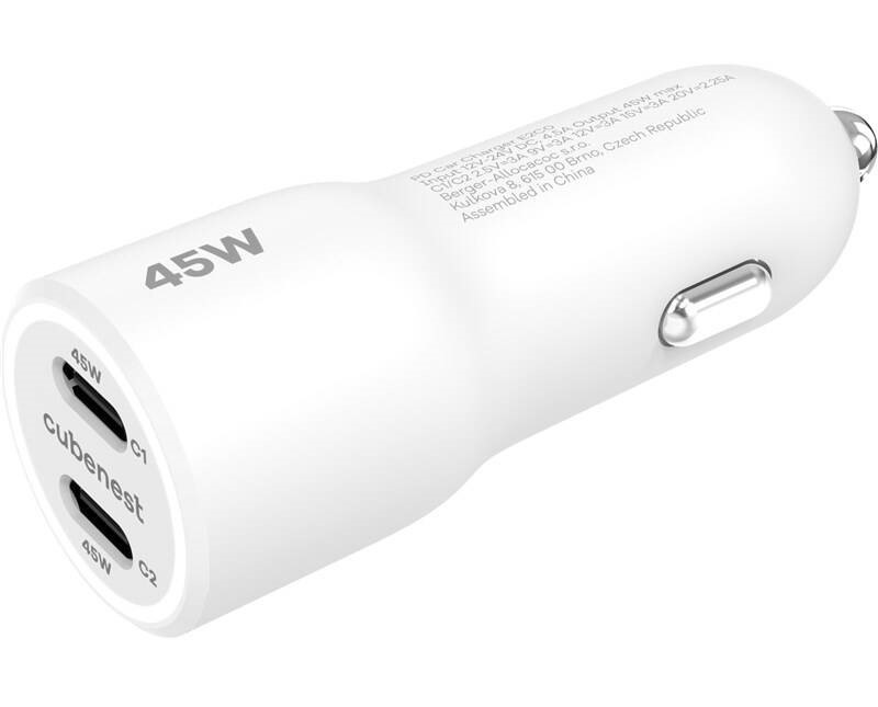 Adaptér do auta CubeNest E2C0 - 45W PD, 2xUSB-C - bílý