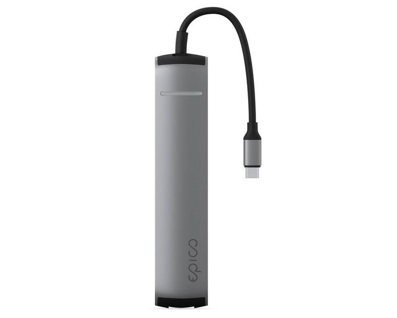 USB Hub Epico 6in1 Aluminium 8K USB-C/1× USB-C, 2× USB 3.0, HDMI, microSD, SD - šedý