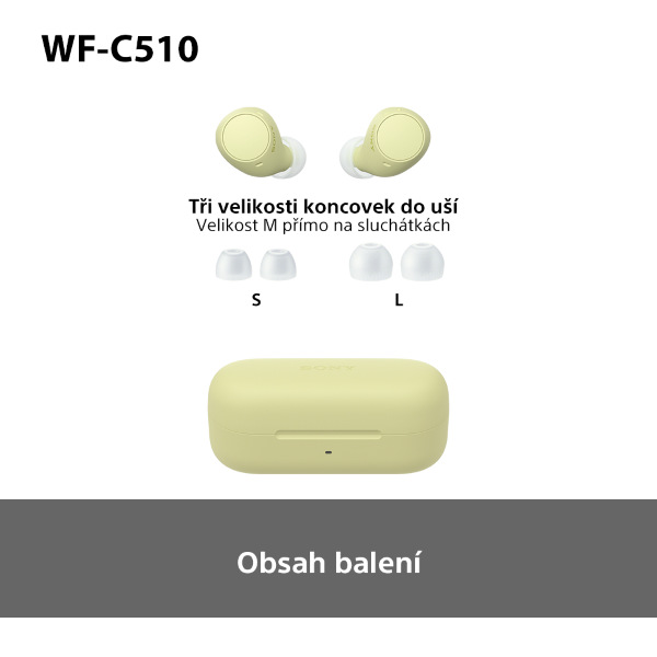 Sluchátka Sony WF-C510 - žlutá, obsah balení