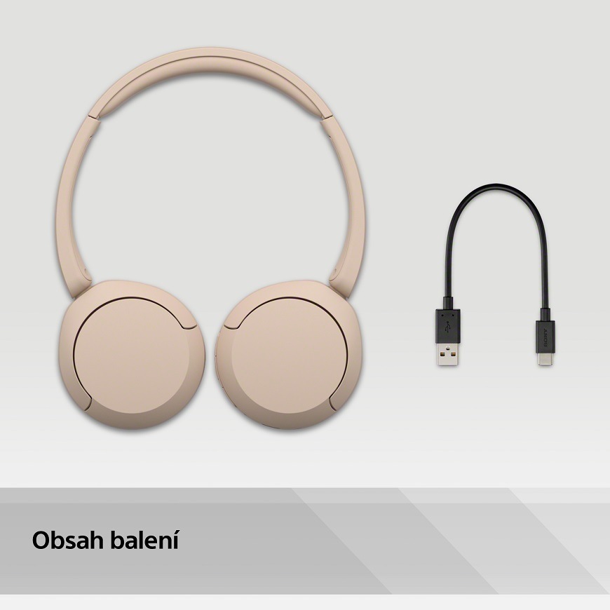 Sony WH-CH520, béžová, obsah balení, kabel USB