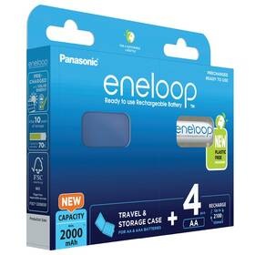 Baterie nabíjecí Panasonic Eneloop AA, HR06, 2000mAh, Ni-MH, blistr 4ks + Cestovní pouzdro na 4ks nabíjecích baterii (BK-3MCDEC4BE)