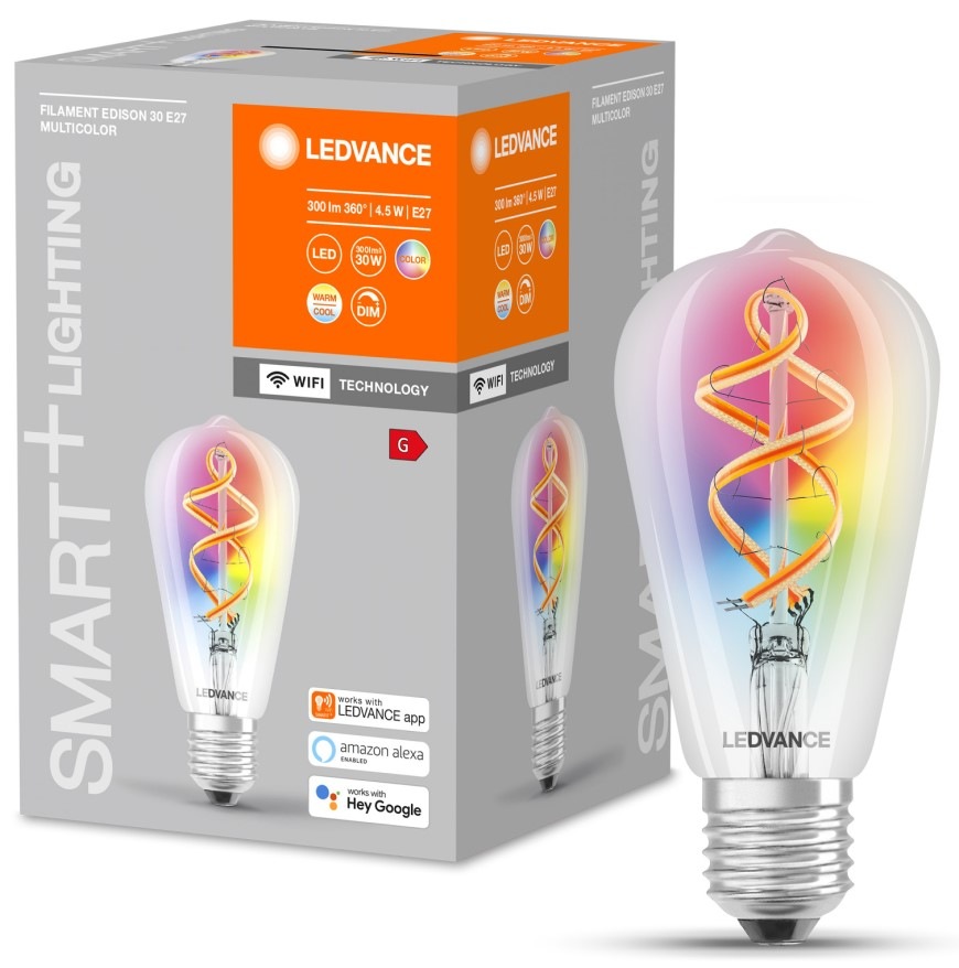 Žárovka LED LEDVANCE SMART+ WiFi Filament Edison Multicolour RGBW 4,5W E27