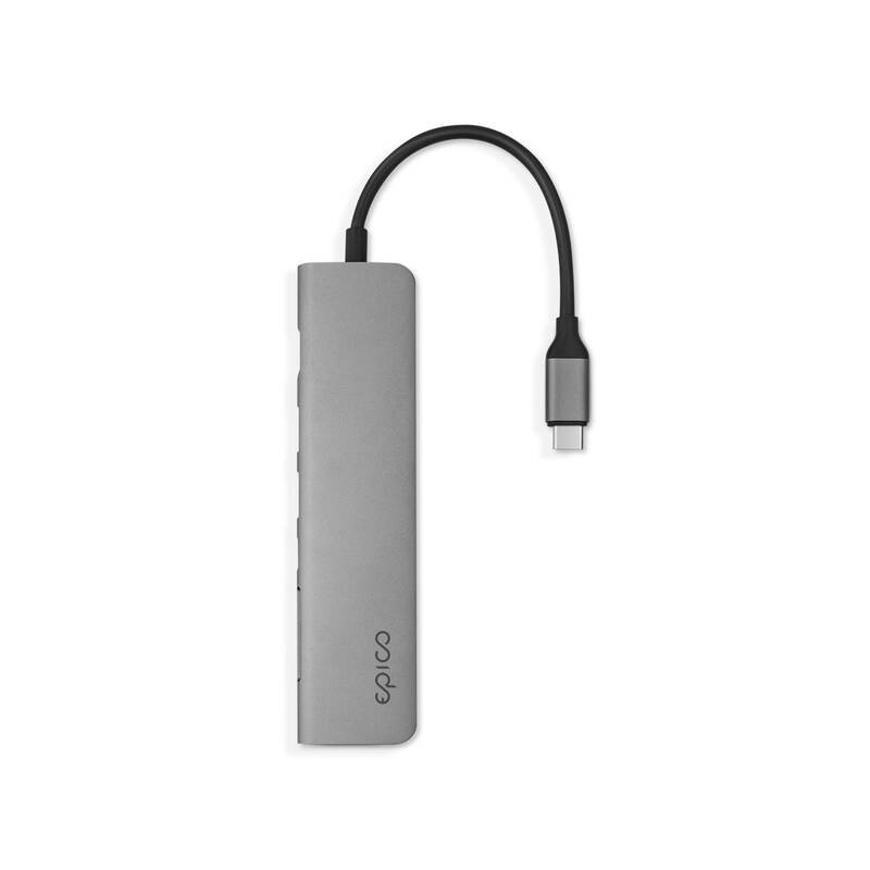 USB Hub Epico 7in1 Multimedia 8K USB-C/1× USB-C, 2× USB 2.0, HDMI, LAN, microSD, SD - šedý