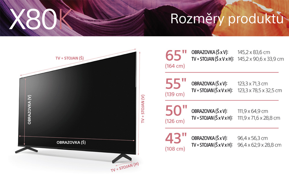 Televize Sony KD-50X80K rozměry