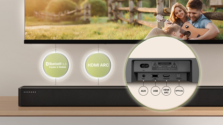 Soundbar Hisense HS2100, černý, připojení