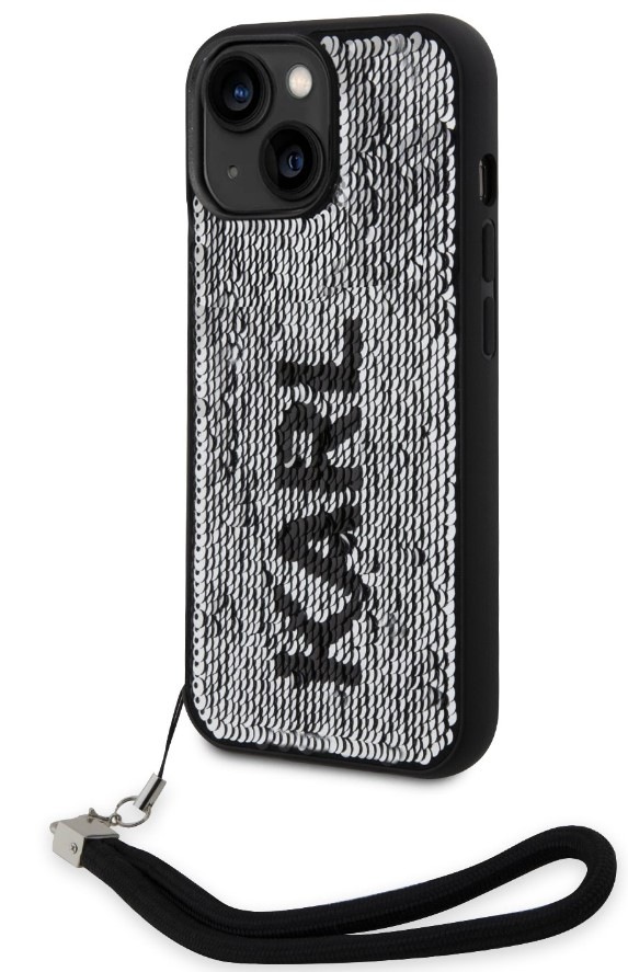 Karl Lagerfeld Sequins Reversible na Apple iPhone 14, černá/stříbrná