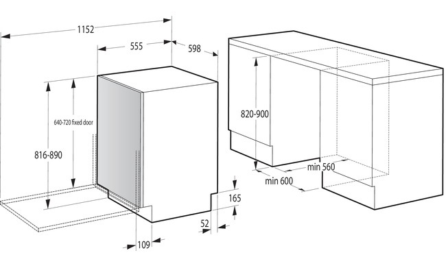 Vestavná myčka Gorenje GV673A66, rozměry pro zabudování