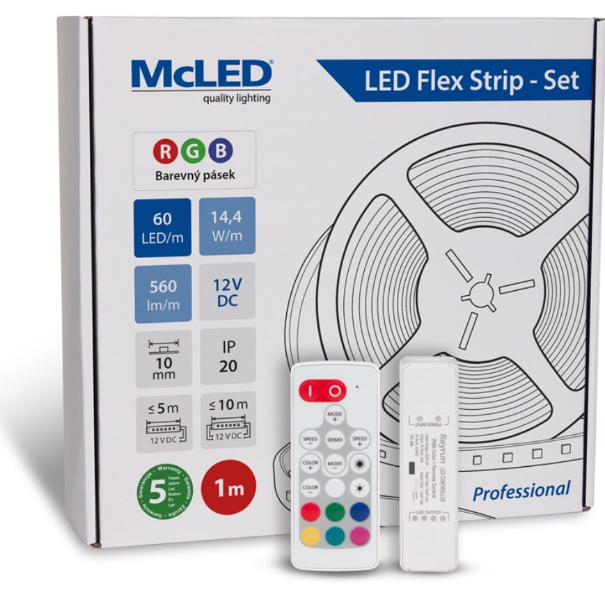 McLED s ovládáním Nano - sada 1 m - Professional, 60 LED/m, RGB, 560 lm/m, vodič 3 m (ML-123.601.60.S01004)
