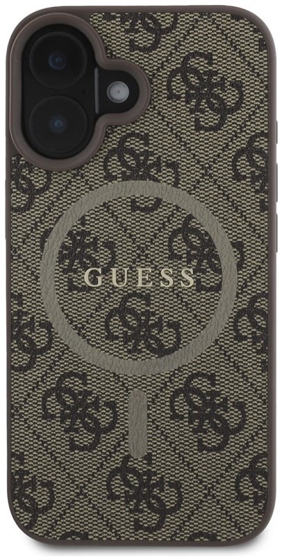 Kryt na mobil Guess PU Leather 4G Colored Ring MagSafe na Apple iPhone 16 - hnědý