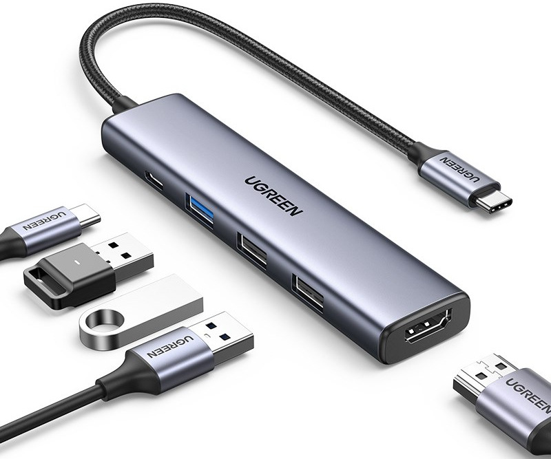 UGREEN USB-C/USB-C, 3×USB, HDMI, stříbrná