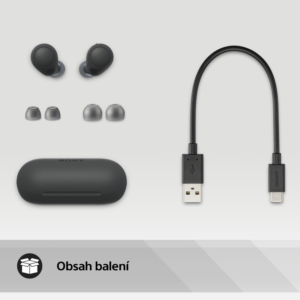 Sluchátka Sony WF-C700N, černá, obsah balení 