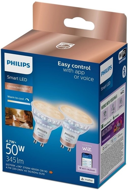 Chytrá žárovka Philips Smart LED 4,7W, GU10, Tunable White, 2ks