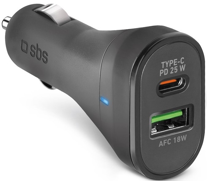 Adaptér do auta SBS USB-A/USB-C, PD, 25 W - černá