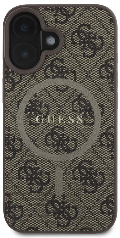 Kryt na mobil Guess PU Leather 4G Colored Ring MagSafe na Apple iPhone 16 Plus - hnědý