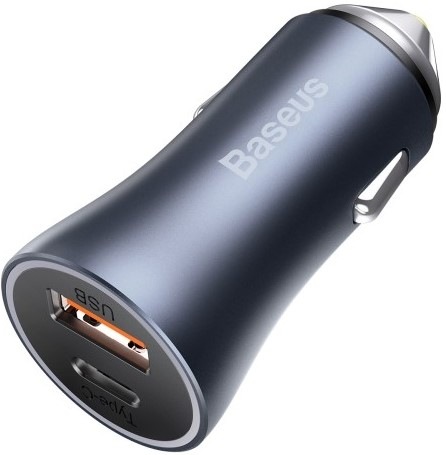 Adaptér do auta Baseus Golden Contactor Pro Dual, USB-C, USB, 40W - šedý