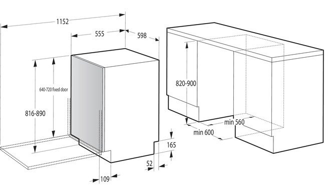 Vestavná myčka Gorenje GV673B65, rozměry pro zabudování