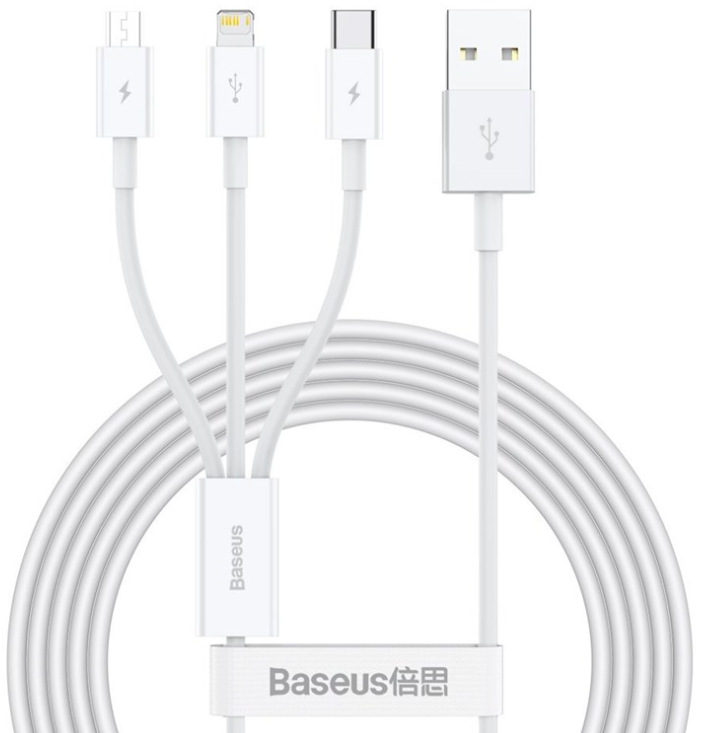 Kabel Baseus Superior 3v1 USB/microUSB+Lightning+USB-C, 3,5A, 1,5m - bílý