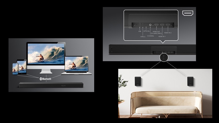 Soundbar Hisense U5120GW, černá, bezdrátové přehrávání hudby