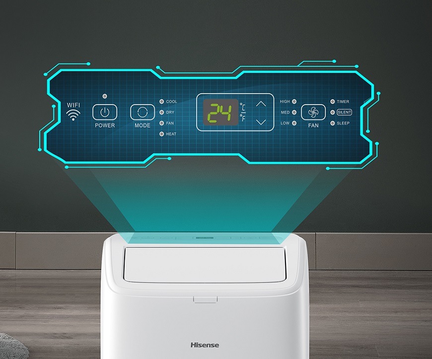 Mobilní klimatizace Hisense APC09QC, bílá, LED displej