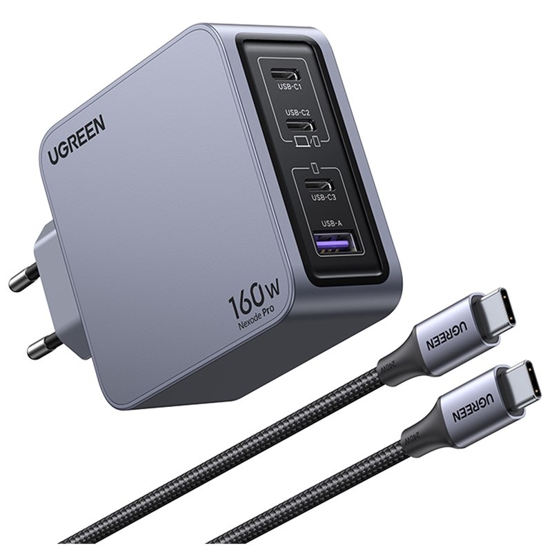 Nabíječka do sítě UGREEN Nexode 160 W GaN, 1x USB. 3x USB-C - šedá