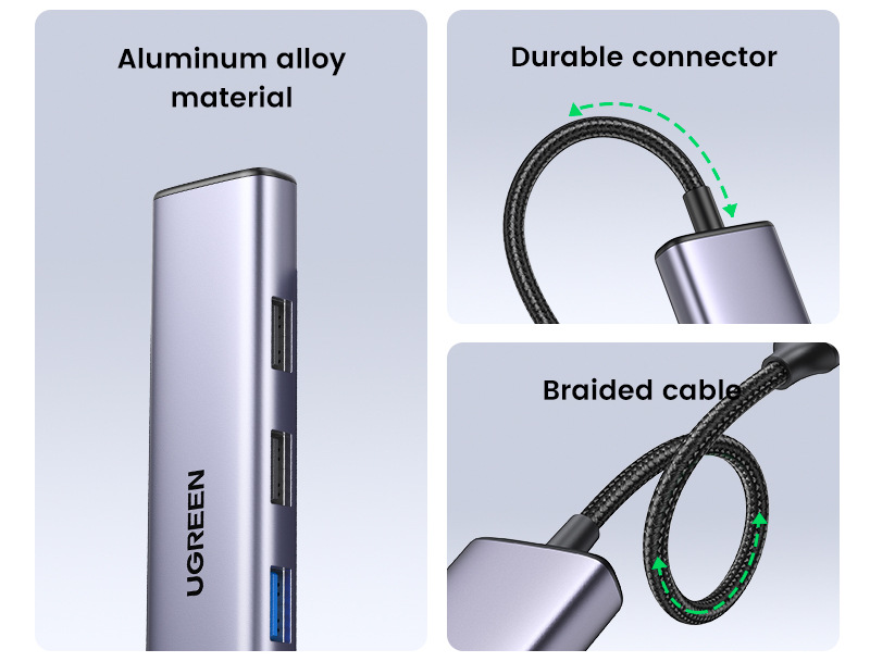 UGREEN USB-C/USB-C, 3×USB, HDMI, stříbrná