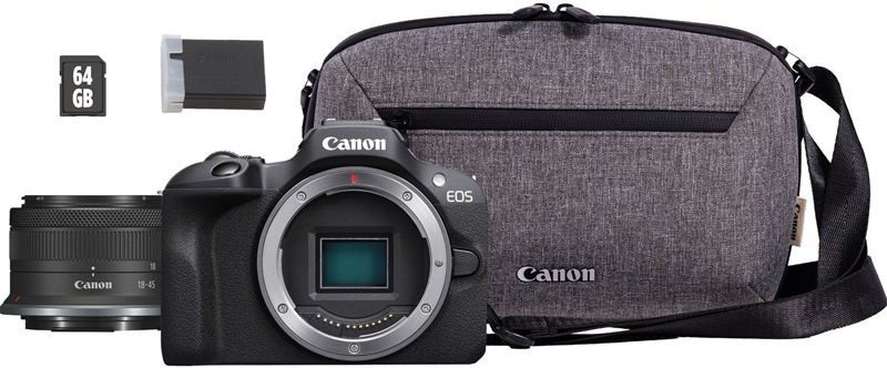 Canon EOS R100 + RF-S 18–45 mm F4.5–6.3 IS STM travel kit, černá