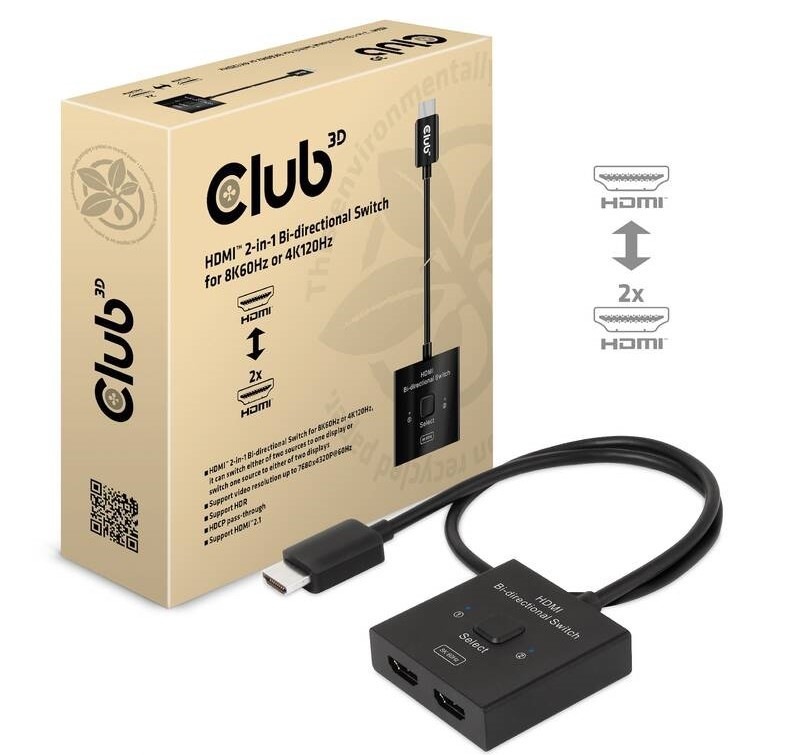 Redukce Club3D HDMI / 2x HDMI 2v1, 8K60Hz, 4K120Hz - černá