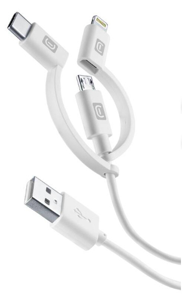 Kabel CellularLine USB/Lightning + Micro USB + USB-C, 1,2m - bílý