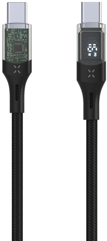 Kabel FIXED USB-C/USB-C, s displejem, PD, 100W, 2 m - černý