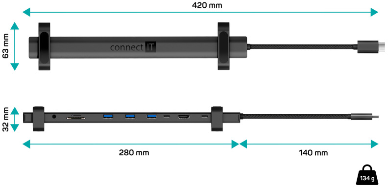 CONNECT IT Multi10IN1 USB-C, antracitová