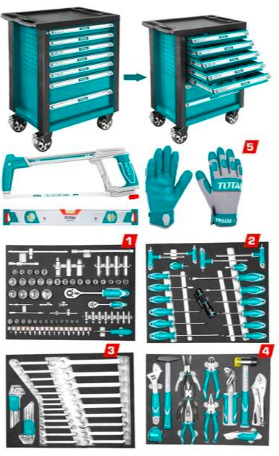 Dílenský vozík Total Tools THPTCS71621 s nářadím 162 ks