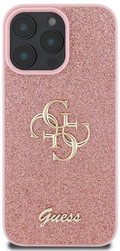 Kryt na mobil Guess PU Fixed Glitter 4G Metal Logo na Apple iPhone 16 Pro Max - růžový