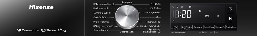 Pračka se sušičkou Hisense WD3S8043BW3, bílá, český panel