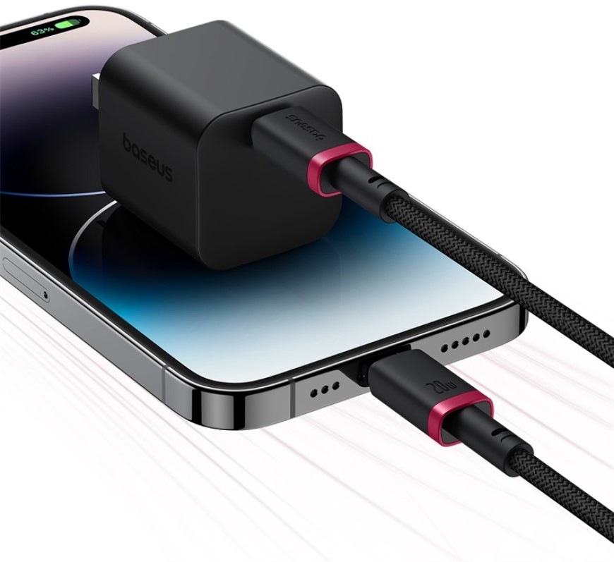 Kabel Baseus Dura USB-C/Lightning, 20W, 1m - černý/červený