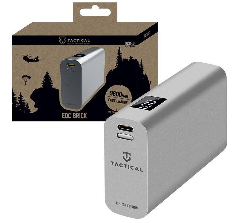 Powerbank Tactical EDC Brick, 9600mAh Raw, PD 22,5W - stříbrná