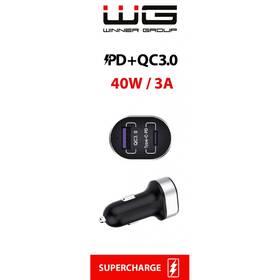 Adaptér do auta WG 1x USB, 1x USB-C PD 18W, QC3.0, 22,5W černá barva
