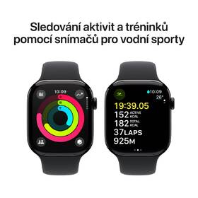 Chytré hodinky Apple GPS 46mm pouzdro z klavírně černého hliníku - černý sportovní řemínek - S/M 
