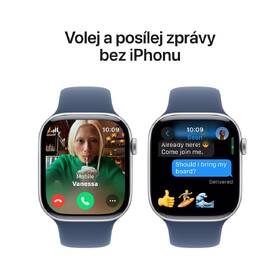 Chytré hodinky Apple GPS + Cellular 42mm pouzdro ze stříbrného hliníku - denimový sportovní řemínek - M/L 
