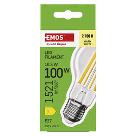 Žárovka LED EMOS Filament A60, 10,5 W, E27, teplá bílá 
