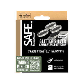 Tvrzené sklo PanzerGlass SAFE Camera Hoops pro Apple Iphone 16 Pro/15 Pro/16 Pro Max/15 Pro Max, třpytivé stříbrná barva
