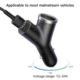 Adaptér do auta Baseus Y-type 2x USB + zapalovač, 3,4A černá barva
