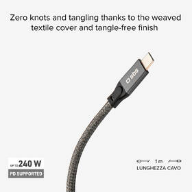 Kabel SBS USB-C/USB-C, PD, 240 W, 1 m šedá barva
