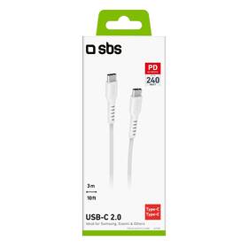 Kabel SBS USB-C/USB-C, PD, 240 W, 3 m bílá barva
