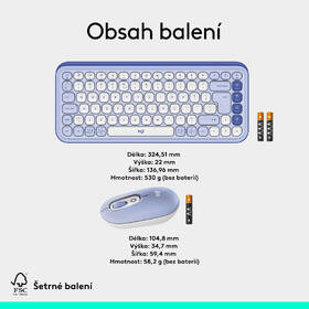 Klávesnice s myší Logitech POP ICON, US layout fialová barva
