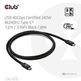 Kabel Club3D USB-C/USB-C, 1,2m černá barva
